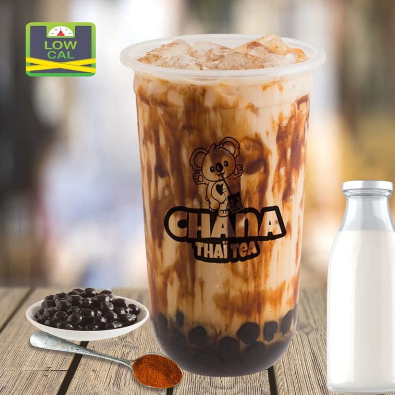 Bubble Tea fruité coloré avec glaçons et perles de tapioca – Chana Poke Thaï Gif-sur-Yvette